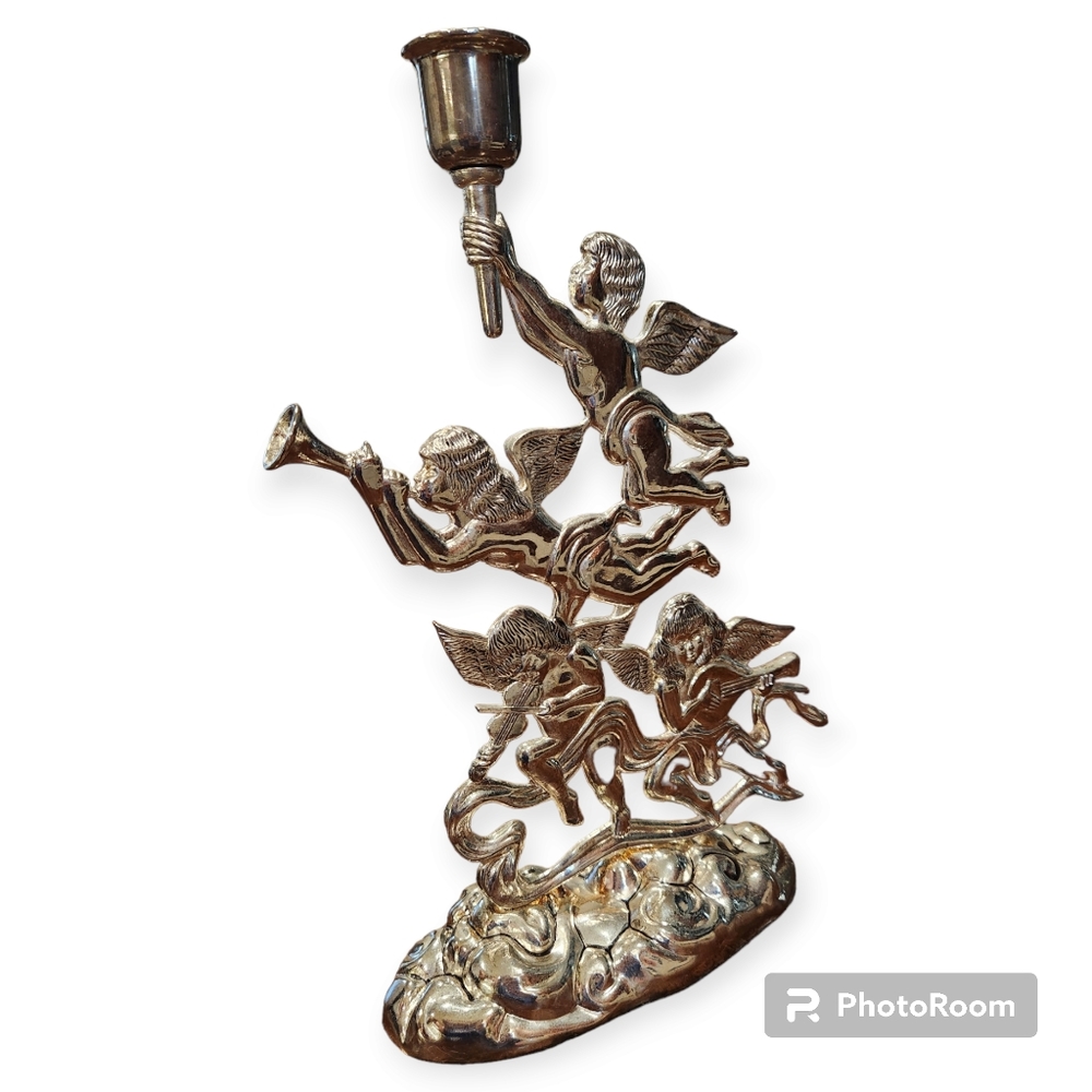Vintage Godinger Silver Plated Cherub Candle holder Christmas Angels
